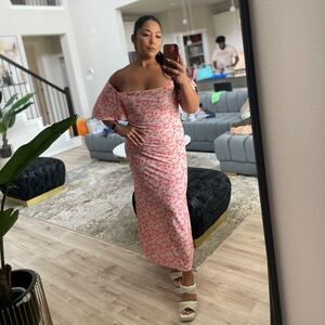 ASOS DESIGN flutter sleeve midi tea dress in floral and spot print